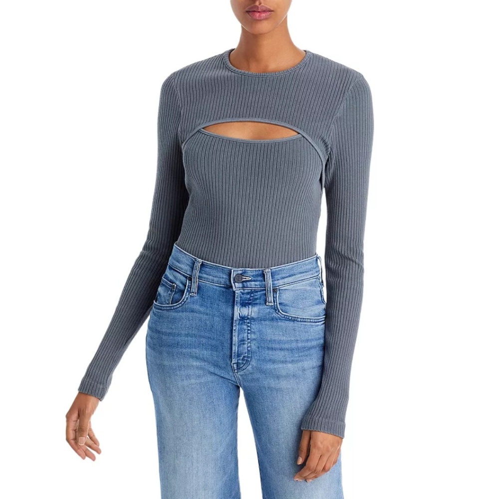 Agolde Lyza Cutout Ribbed Cotton Top in Magnet